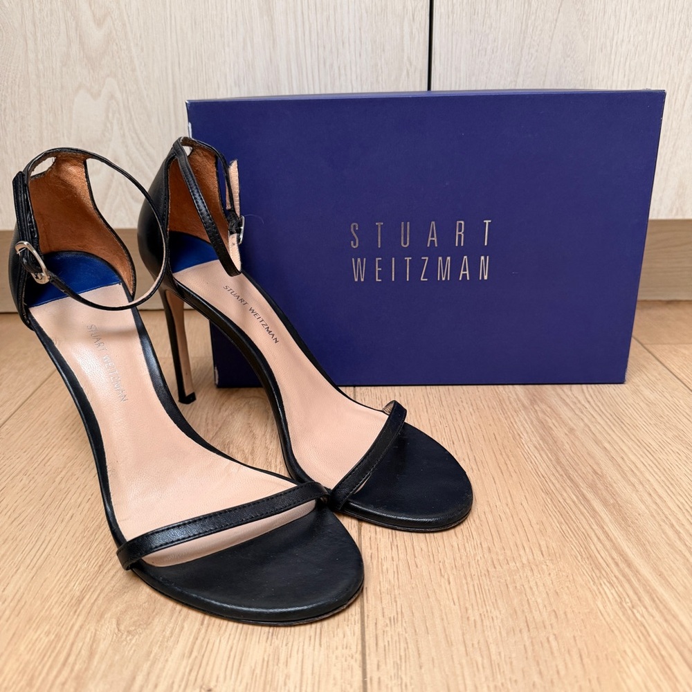 Stuart Weitzman Black Leather Nudist Ankle Strap shoes|sandals|Heels sz 10 - Picture 14 of 15